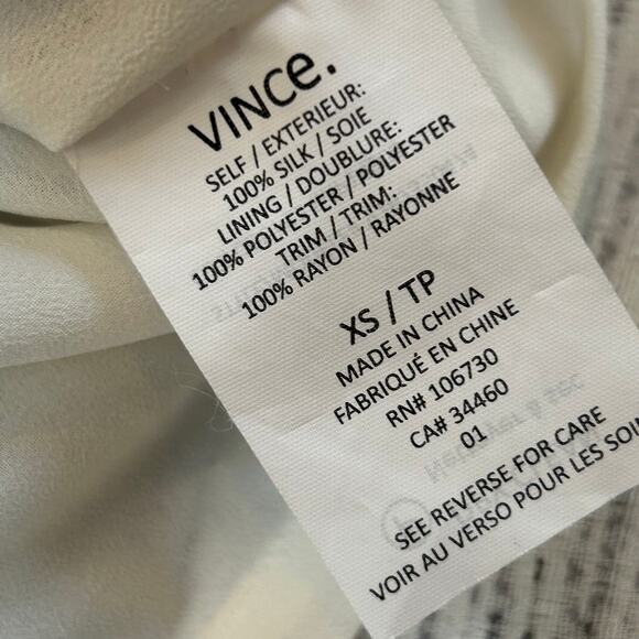 Vince Silk Sleeveless Midi Dress Black White Abstract Print Drawstring Waist XS - Picture 6 of 7